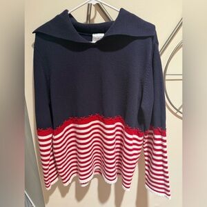 Liz Claiborne Navy Top with Red and White Stripes